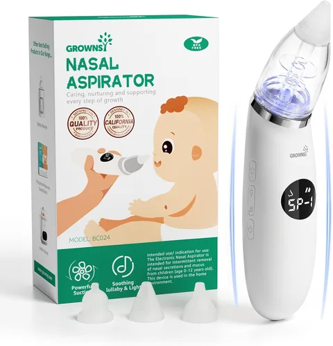 Vista 9 de GROWNSY Aspirador Nasal para Bebé Succionador de Nariz para Bebé Succión Eléctrica de Nariz para Niños Pequeños, Succionador Ergonómico de Mocos