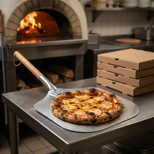 Vista 3 de Restaurantware Met Lux - Pala de pizza de 14 x 12 pulgadas, 1 pala de pizza duradera, con mango de madera para hornos domésticos o comerciales