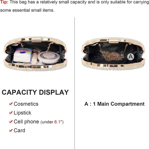 Vista 3 de Bolso de mano de noche plisado de satén para mujer, elegante bolso de mano con cadena para boda