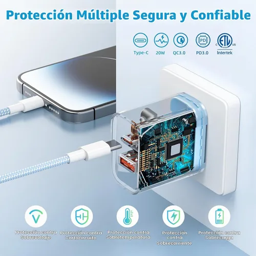 Vista 4 de Para iPhone 17 16 15 Cargador de carga rápida, paquete de 4 unidades de doble puerto de 20 W USB C Charger Block with 6FT USB-C to C Cable Type C