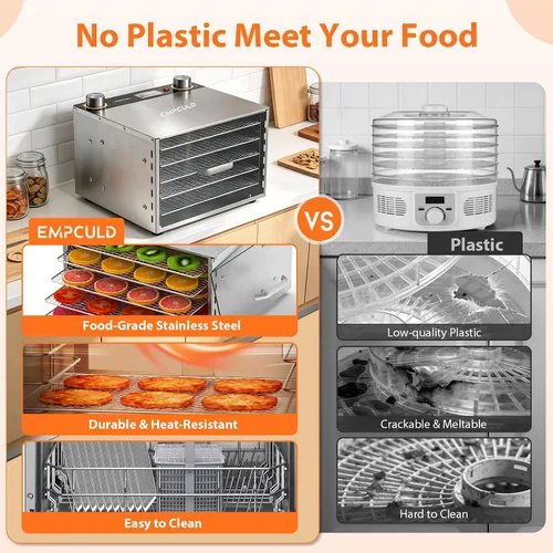 Vista 5 de Deshidratador de alimentos, 5 bandejas de acero inoxidable, temperatura de Plateado