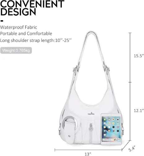 Vista 2 de Angel Kiss Bolso de mano estilo hobo para mujer bolso de hombro cruzado amplio bolso de mano con asa superior de cuero sintético lavado