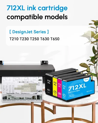 Vista 2 de 712XL 712 - Cartuchos de tinta de repuesto de alto rendimiento para impresora HP 712 712XL para impresora de trazador de estudio DesignJet T650 T630
