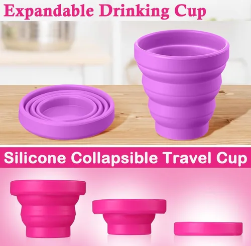 Vista 8 de AKOAK Taza de viaje plegable de silicona, taza portátil para hacer gárgaras, para salir, viajar y acampar (juego de 3, color caramelo)