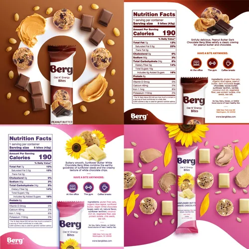 Vista 4 de Berg Energy Bites - Paquete variado de bocadillos de proteínas a base de plantas con 0.63 onzas de proteína y 0.04 onzas de azúcar, vegano, sin