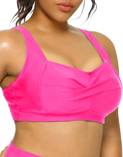 Vista 5 de Daci Traje de baño de talla grande con efecto push up para mujer, solo cobertura completa, parte superior de traje de baño con giro frontal
