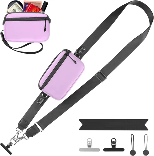Vista 10 de YFWE Correa de clip and go para teléfono con cartera cruzada, cordón ajustable para teléfono con cartera RFID desmontable, correa universal