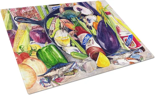 Vista 31 de Caroline's Treasures 1002LCB Barq's, Crabs and Spices Tabla de cortar de vidrio grande decorativa de vidrio templado Tabla de cortar y servir
