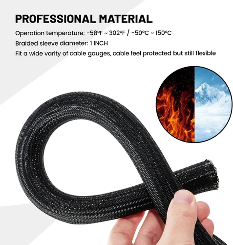 Vista 6 de RED WOLF Funda de Cable de Alambre Trenzado Dividida Manga de Cableado de 10 Pies - 1/2" Flexible Autoenvolvente para Gestión de Cables
