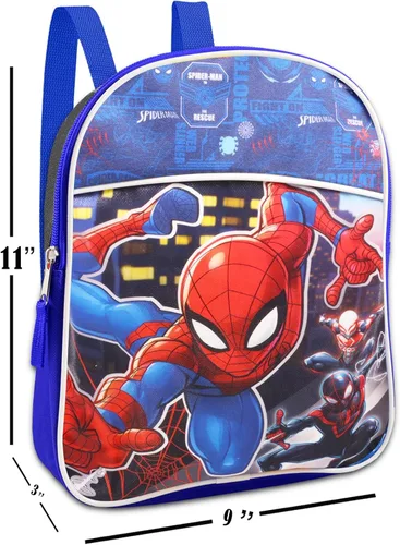 Vista 2 de Marvel Compra mini mochila de Spiderman para niños, paquete de 2 piezas con mochila preescolar de Spiderman de Marvel de 11 pulgadas para niños