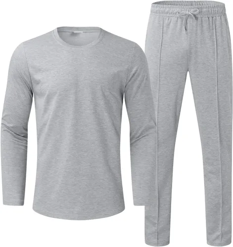 Vista 4 de Muscularfit Men's Tracksuit Athletic Casual 2 Piece Outfits Long Sleeve Pullover Shirts and Pant Set Gym Jogger Sweatsuit Set