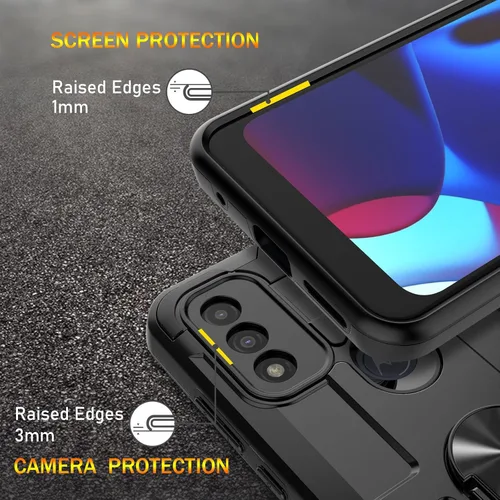 Vista 5 de Jeylly Funda para Moto G Pure con [Paquete de 2] Protector de Pantalla HD, [Grado Militar] Soporte de Anillo Resistente de Servicio Pesado Defensor
