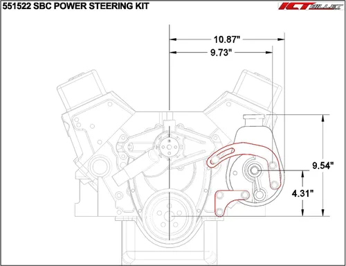 Vista 2 de SBC, billet ajustable, soporte de bomba de dirección, LWP 350 Small Block Chevy 551522