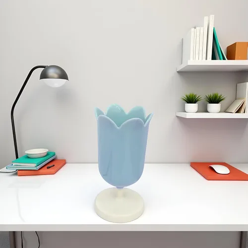 Vista 6 de Soporte para bolígrafo para escritorio, soporte de plástico para bolígrafos de tulipán para niña, caja de maquillaje pequeña, lindo organizador