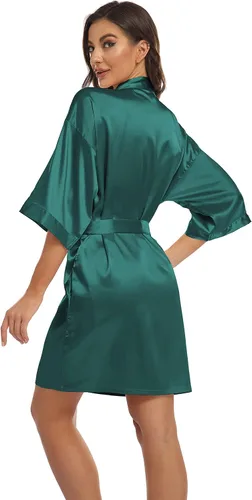 Vista 6 de VASHOP Bata de baño de satén ligera y sedosa para mujer