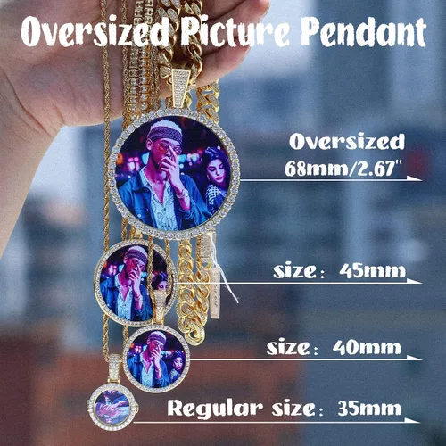 Vista 3 de YIMERAIRE Collar grande de gran tamaño con foto con colgante personalizado para hombre