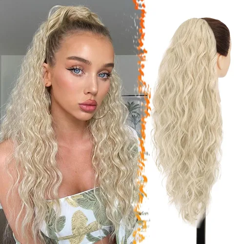 Vista 8 de BARSDAR Extensión de cola de caballo resaltada - 20 pulgadas de extensión de cola de caballo rizada y ondulada con cordón para mujeres - Extensiones