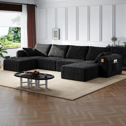 Vista 30 de Sofás modulares de pana otomana de 28.74 pulgadas para sala de estar, taburetes de sofá sin hueso, no requiere montaje, sofá profundo en una caja