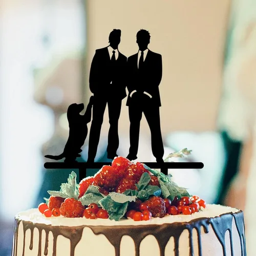 Vista 9 de Decoración rústica para tartas de boda del mismo sexo, silueta de novios, decoración para tartas de boda con Rottweiler y Basset Hound Novio y Novio