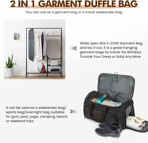 Vista 5 de S-ZONE Traje de viaje bolsa de ropa con neceser conjunto de dos piezas, Negro -, Bolsa de traje para hombre de viaje