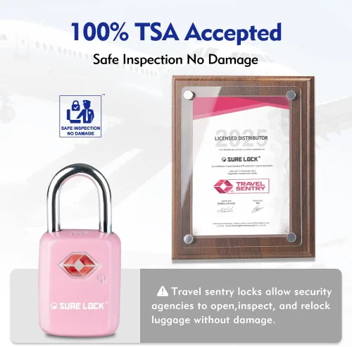 Vista 2 de Sure Lock Cerraduras de equipaje aprobadas por la TSA con llaves para viajes, cuerpo de aleación de zinc con grillete de acero, llave similar, llave