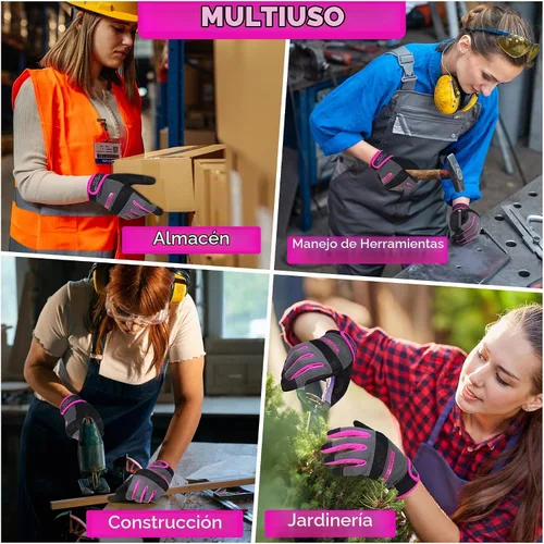 Vista 6 de HANDLANDY Guantes de trabajo para mujer, guantes de jardinería de cuero transpirable para mantenimiento de patio, protección de manos con pantalla