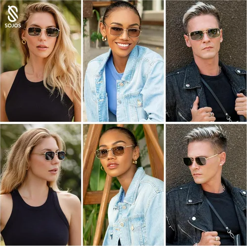 Vista 3 de SOJOS Gafas de sol polarizadas rectangulares retro vintage para hombre y mujer clásicas UV400 Metal Sunnies SJ1215