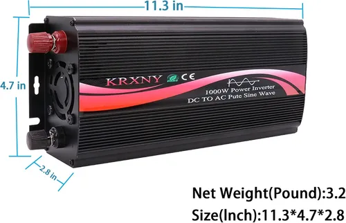 Vista 2 de Convertidor de inversor de corriente de coche de onda sinusoidal pura de 1000 vatios 12 V CC a 110 V 120 V CA 60 Hz con pantalla LED