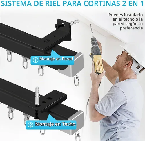 Vista 3 de Riel de cortina de techo, 3 pies a 9 pies, resistente para montaje en pared, rieles de cortina de aluminio, cortinas de sistema de riel, divisor