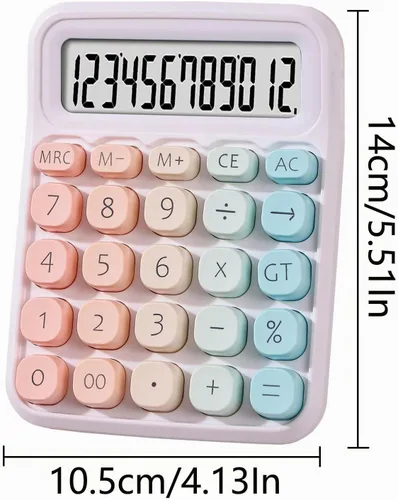 Vista 2 de Calculadora mecánica, pantalla LCD grande de 12 dígitos, botones grandes, antideslizante, multifunción, colorido