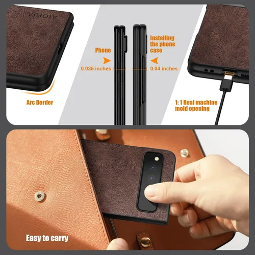 Vista 3 de Funda para Google Pixel Fold de cuero de alta calidad, diseño retro, funda protectora completa para Google Pixel Fold 5G (café)