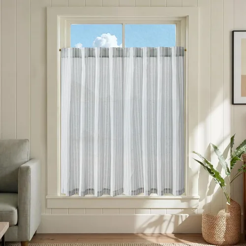 Vista 43 de Jinchan - Cortinas de lino a rayas para cocina, 24 pulgadas, beige, 2