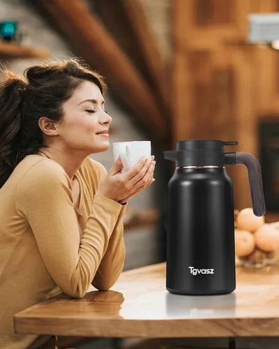 Vista 2 de Jarras de 34 onzas para líquidos calientes, de acero inoxidable, aisladas al vacío, jarras de café térmicas para mantener el calor, dispensador