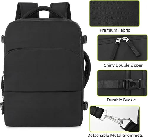 Vista 5 de Mochila de Viaje Snoffic para Mujer, Negro, 17 pulg.