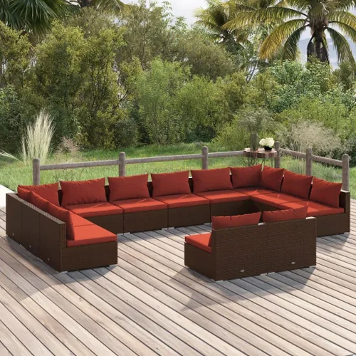 Vista 91 de Sofá de 3 plazas con cojines de ratán de poliéster marrón, juego de muebles de patio al aire libre con 3 sofás centrales para patio trasero, jardín