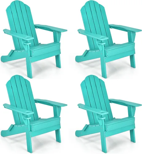 Vista 17 de Giantex Adirondack - Silla plegable para exteriores, silla de patio resistente a la intemperie de HDPE con soporte integrado para tazas, silla