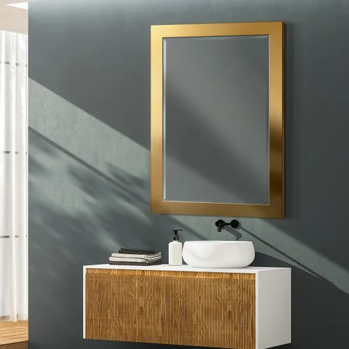 Vista 2 de Renditions Gallery Espejo de cuerpo rectangular con marco de madera dorada brillante para montar en la pared estilo granja, espejo de tocador