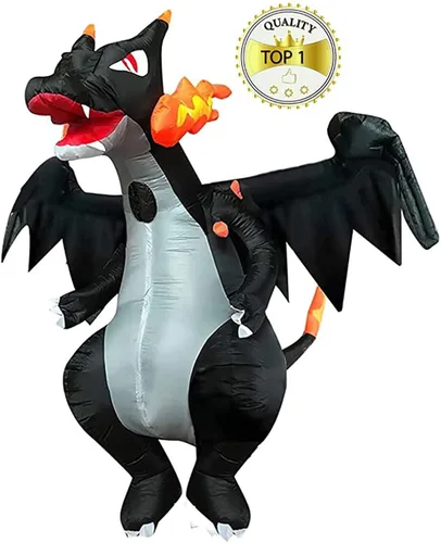 Vista 3 de Disfraces de dinosaurio para adultos disfraz inflable de dragón malvado que respira el fuego caraja color negro