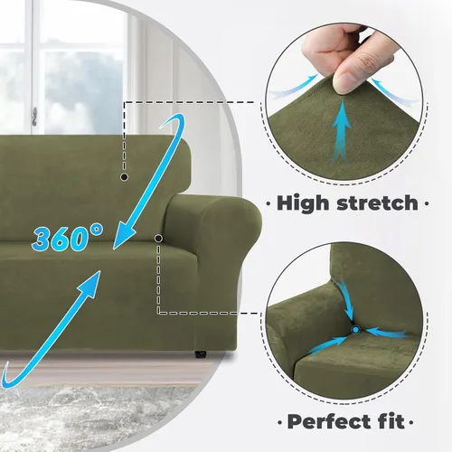 Vista 4 de WEERRW Funda de sofá de terciopelo, funda de sofá de alta elasticidad con espuma antideslizante y parte inferior elástica, protector de muebles