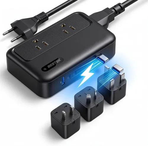 Vista 9 de BESTEK Convertidor de 220 V a 110 V con USB C de 35 W, convertidor de voltaje pico de CA de 300 W de EE. UU. a Europa, adaptador de viaje universal