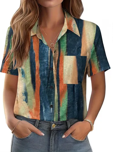 Vista 12 de Zeagoo Blusa de manga corta con botones para mujer, con bolsillo en el busto, para negocios, casual, para el trabajo, trajes de verano