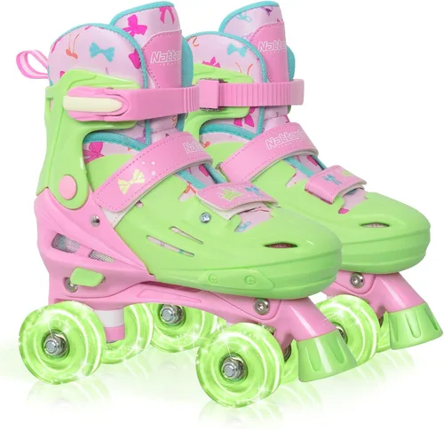 Vista 9 de Nattork Patines de Ruedas para Niños y Niñas, Patines Cuádruples de 4 Tallas Ajustables para Niños con Ruedas que se Iluminan - Maravilloso Regalo