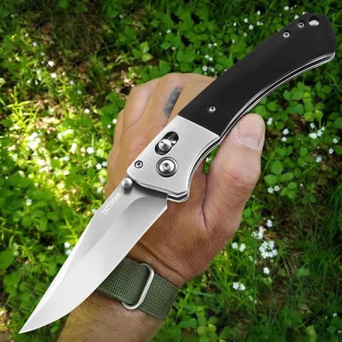 Vista 2 de Cuchillo plegable de bolsillo – EDC Tactical Gentleman's Survival Camping Knife – Hoja de acero inoxidable 8Cr13MoV, mango de madera, bloqueo