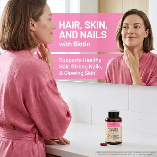Vista 2 de NatureWise Vitamina para el cabello, piel y uñas, biotina 5000mcg con ácido hialurónico, colágeno para mujeres con complejo C, B, D3, A, E, hierro