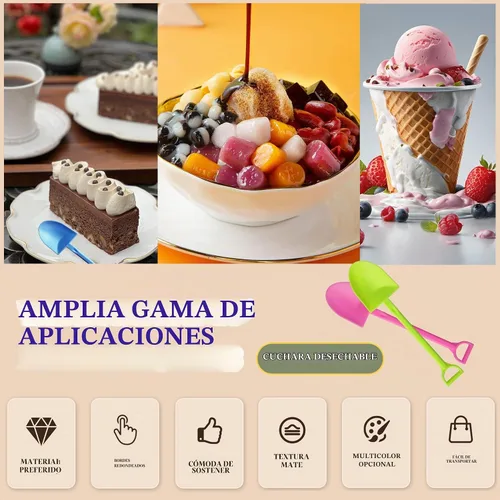 Vista 7 de OaaXbbECco Cucharas de postre plásticas desechables lindas de la forma de la pala de la novedad