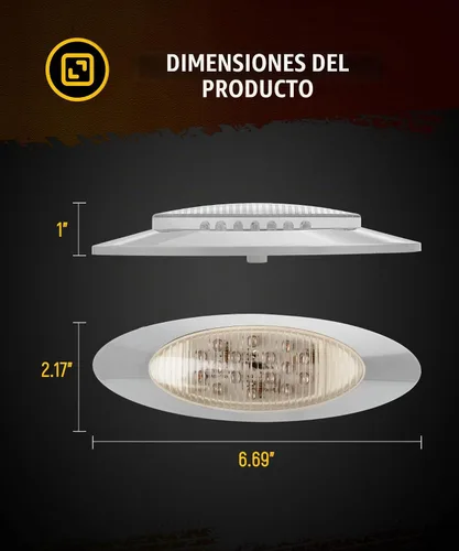 Vista 6 de Partsam 10 luces marcadoras LED de 6.5" [Aprobadas por DOT], Luces de gálibo ovaladas ámbar de 16 LEDs con bisel cromado, Reemplazo de luz Panelite