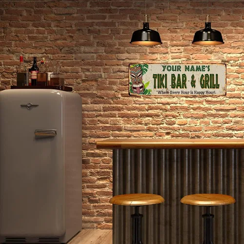 Vista 5 de Letrero personalizado de TIKI BAR & GRILL para decoración de cabaña, bares, decoración de parrilla, accesorios hawaianos, patio, playa, tabla