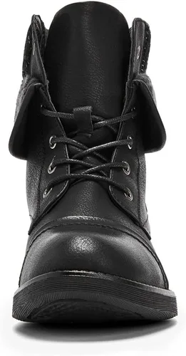 Vista 5 de Botines para mujer, estilo combate con cordones y peluche.