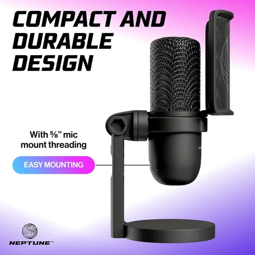 Vista 4 de Neptune Sonus - Micrófono para juegos Micrófono de transmisión con filtro pop para claridad vocal Micrófono de escritorio para transmisión, Negro