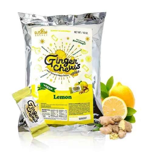 Vista 12 de Fusion Select Ginger Chews - Delicias dulces y confitadas suaves de Indonesia - Promueven el alivio de las náuseas matutinas, malestar estomacal